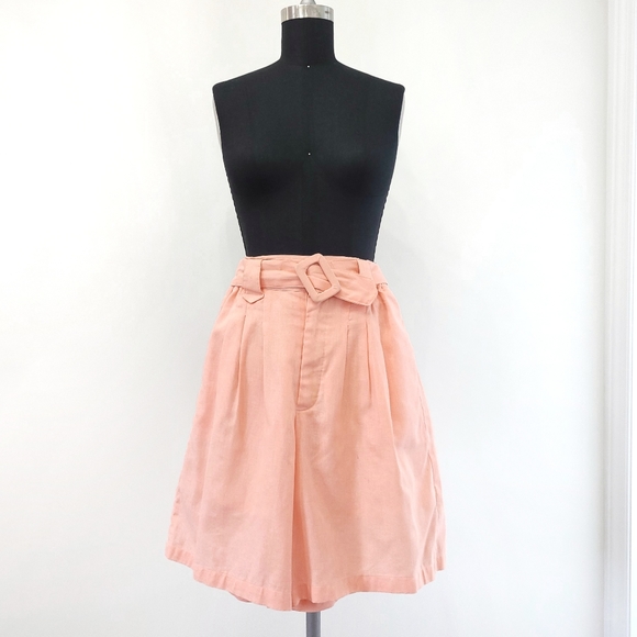 Vintage 1960s Coral High Waisted Pleated Bermuda Long Shorts - Picture 1 of 9